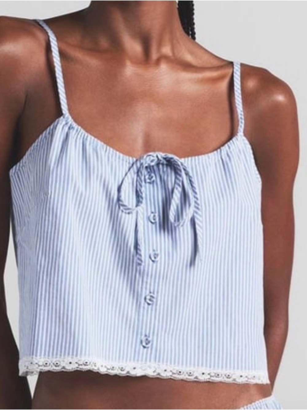 SKIMS cotton poplin Light Blue & White Striped Tie-Front sleep tank size large